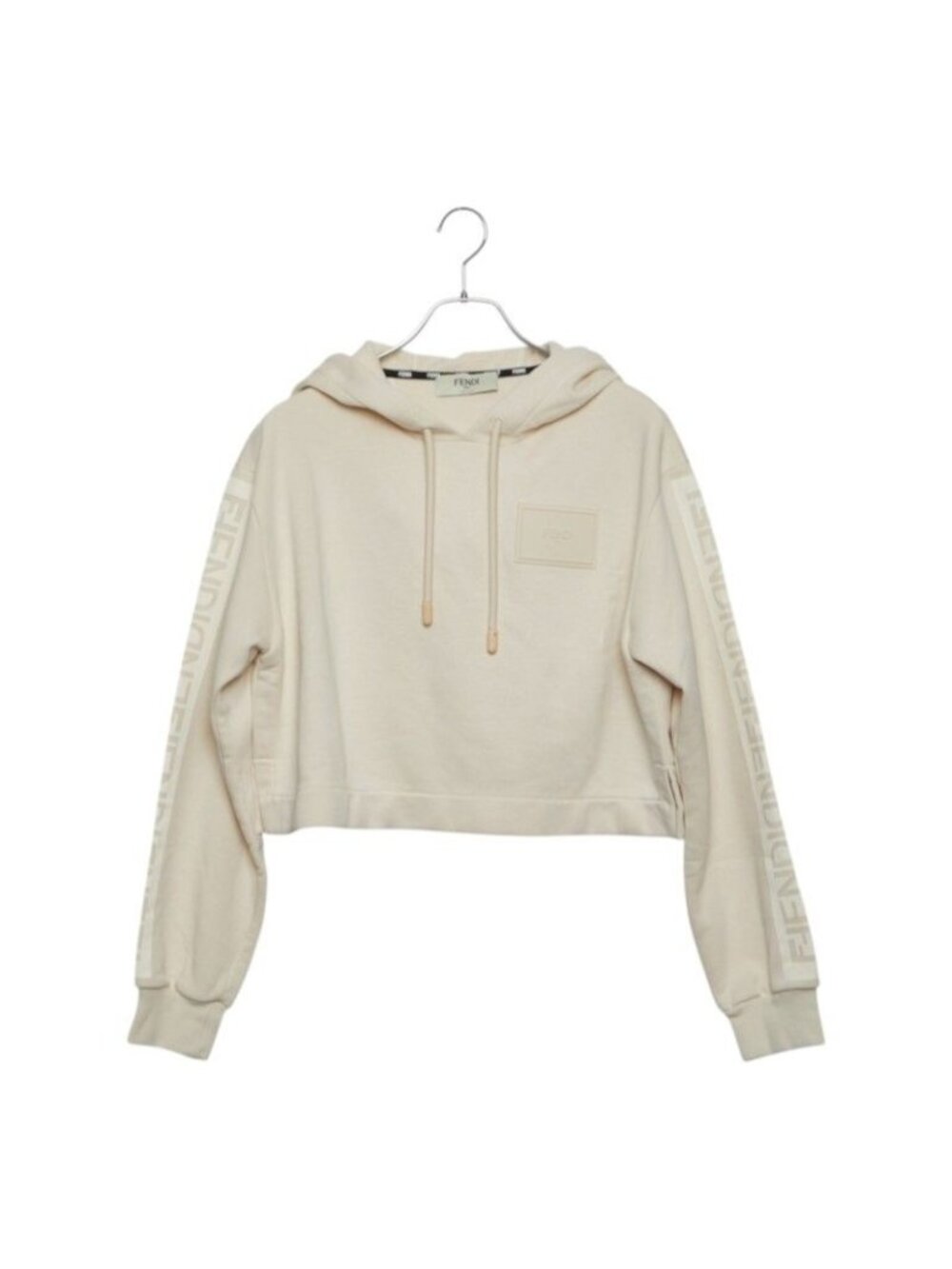 Fendi Sweatshirt Hoodie Side Tape Beige Ivory Cotton 40